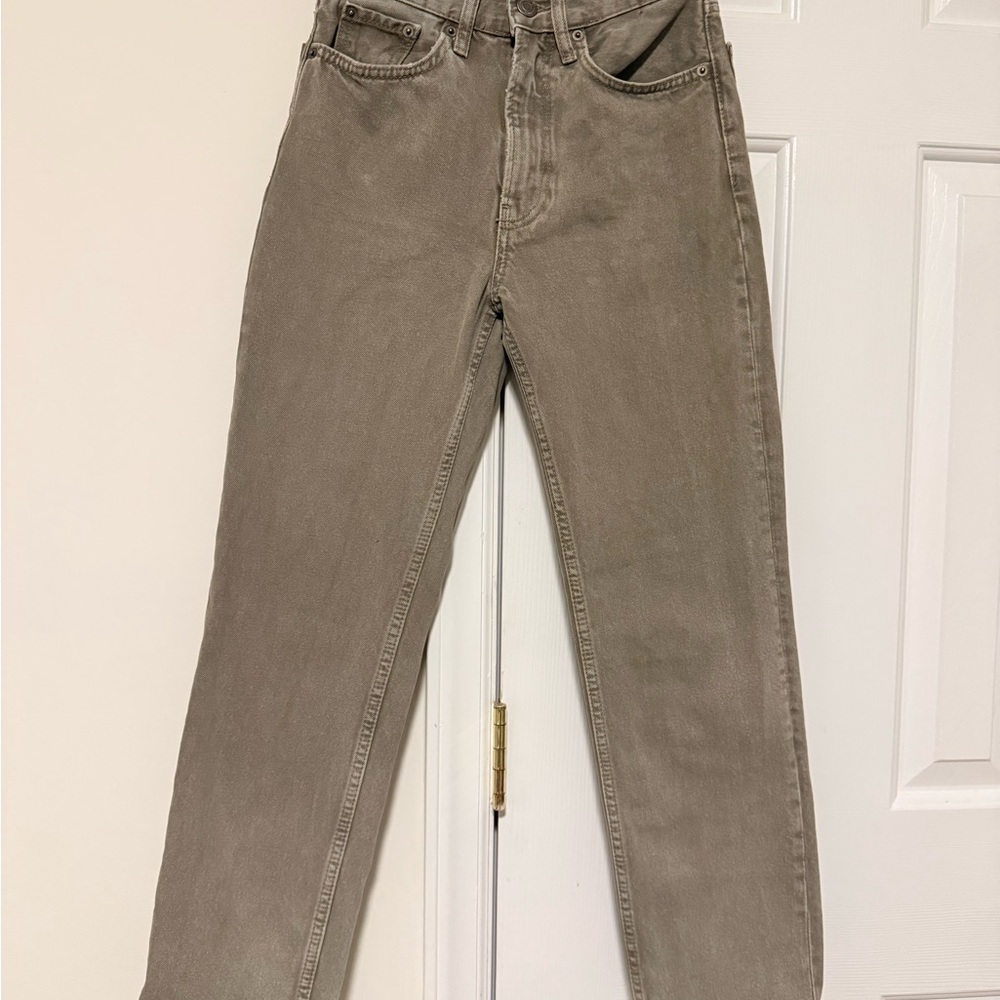 Zara High Rise Straight Leg Jeans Size 0 Khaki Beige Brown Wash